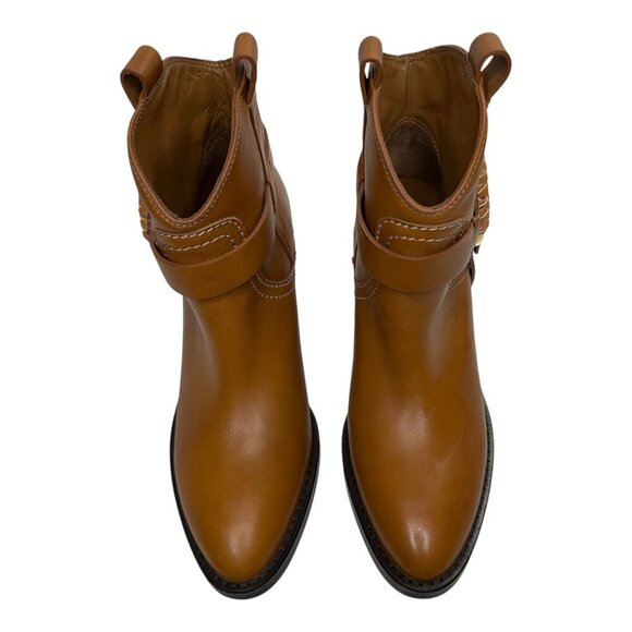 See by Chloé Hana Cuban Moto Buckle Ankle Boot Leather Brown Sz: EU 37.5/US 7.5 - Picture 3 of 9